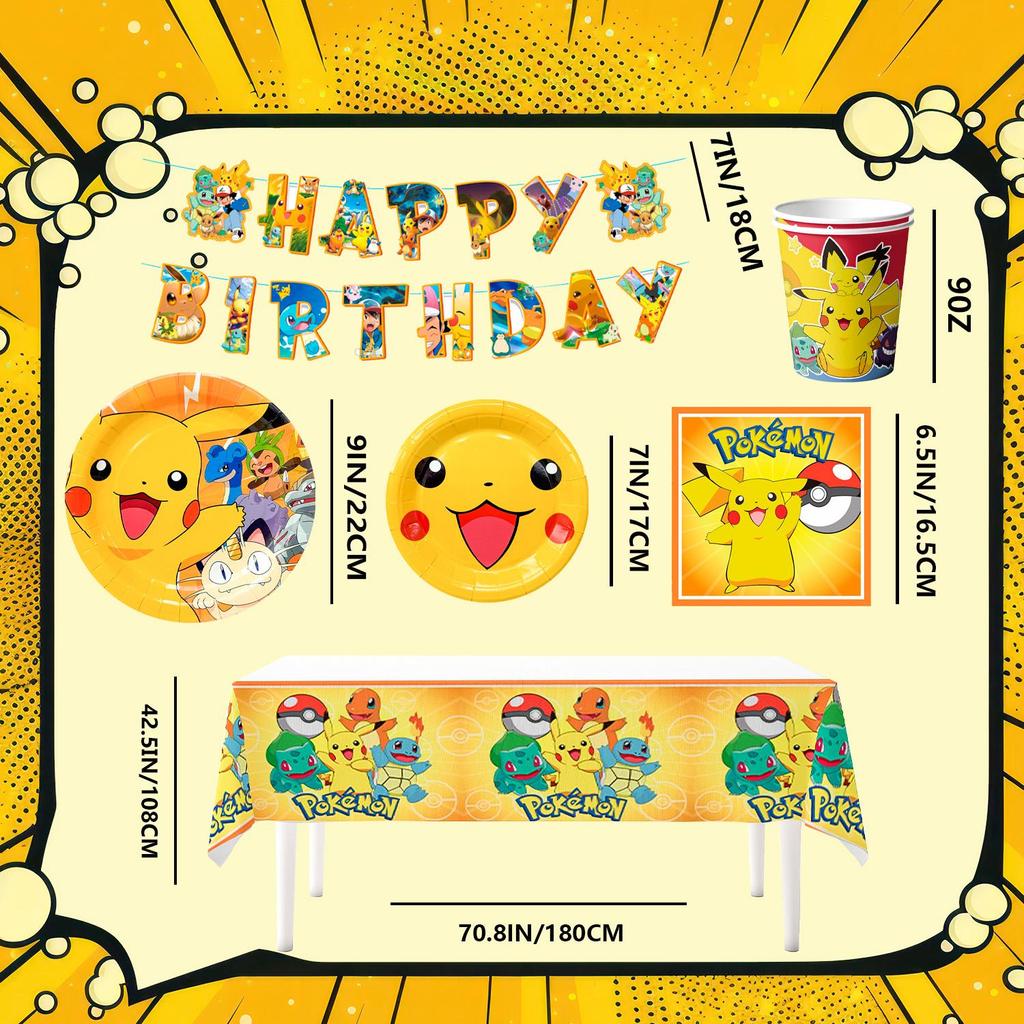 Cartoon Anime Birthday Party Supplies,Party Decorations&Tableware Kit, Suitable for Various Party Decorations