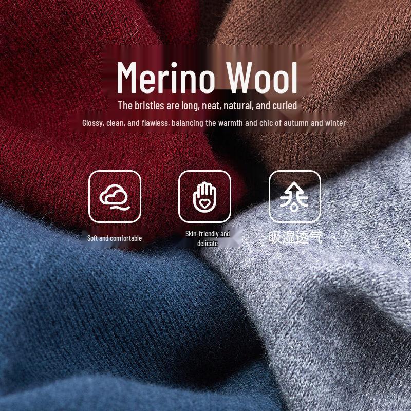 Men's 100% Wool Half-High Neck Warm Sweater