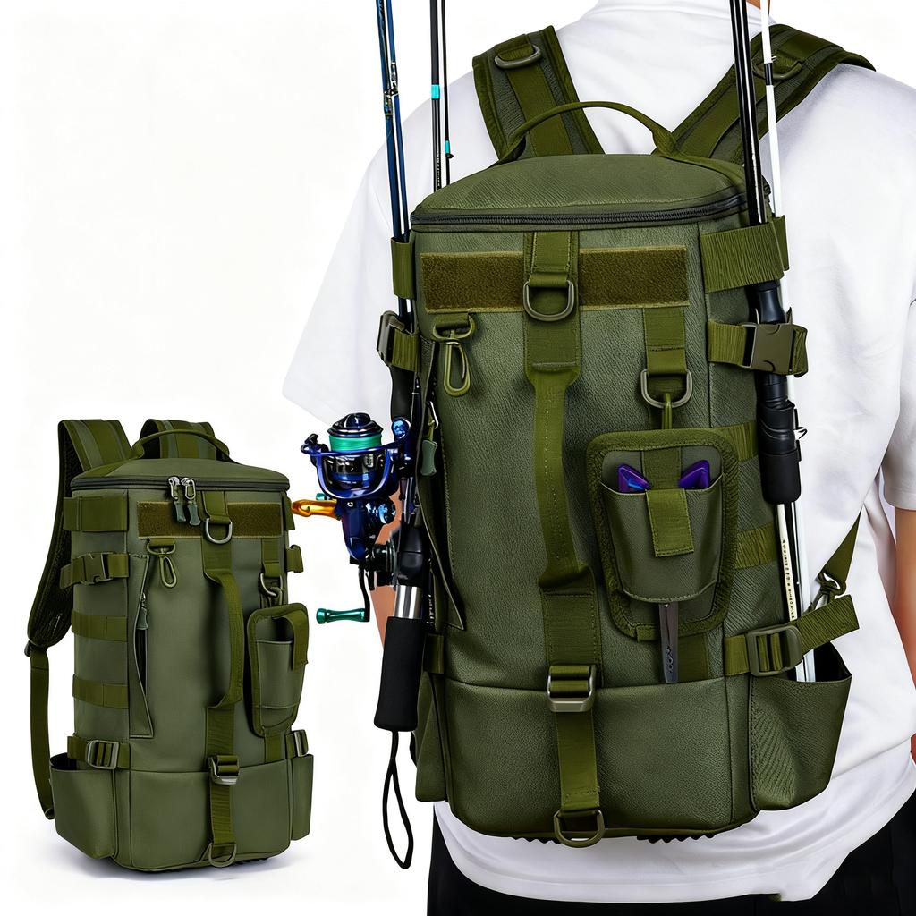 Multifunctional Fishing Backpack Tackle Bag with Rod Holders Fish Equipment Storage Waterproof Wear-resistant Outdoor Sports Bag
