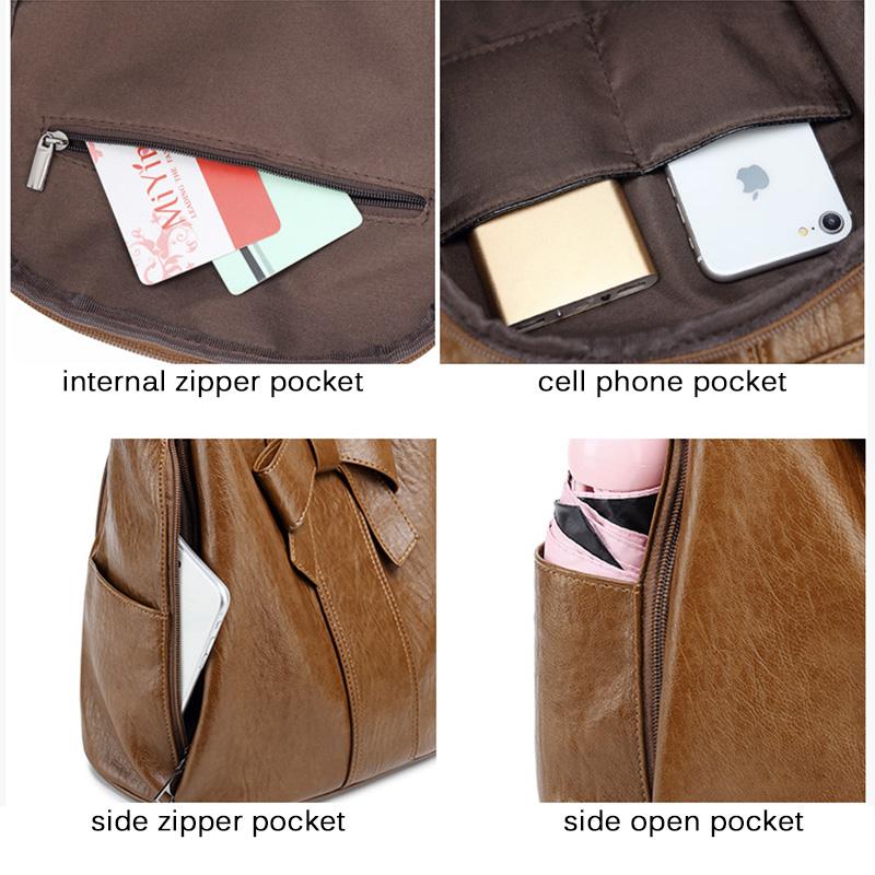 Zaini da Donna alla Moda con Fiocco 2025 Vera Pelle Zaini da Giorno per Signore Antifurto Pelle di Vacchetta Rugosa Borse Scolastiche con Ornamento Orso