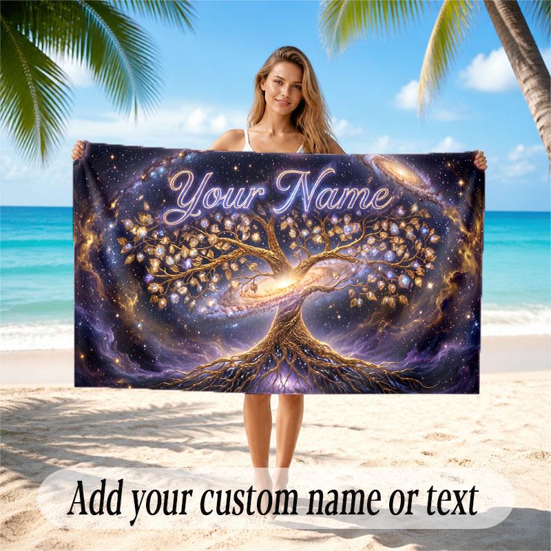 Tree of Life Theme Beach Towel Personalized Custom Name & Text Soft Quick Dry Beach Towel for Swimming Travel