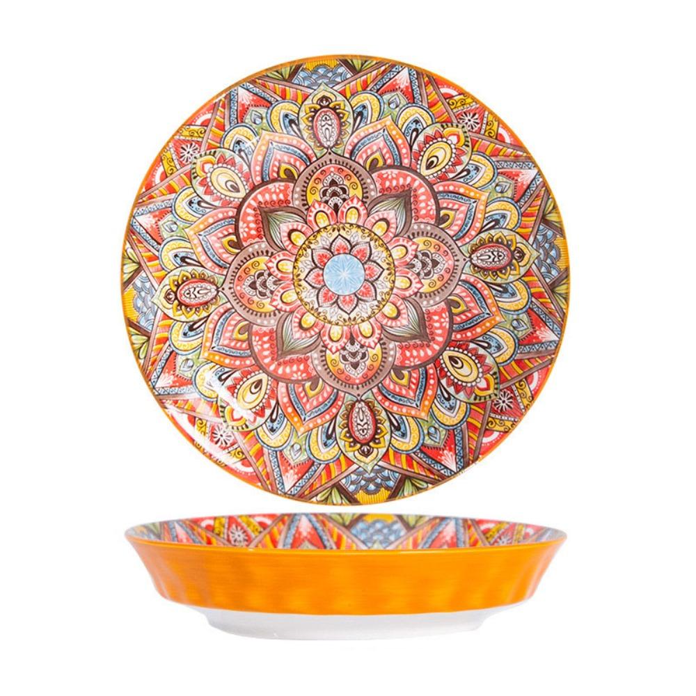 Colorful Dinner Plate Flower Pattern Meal Dish Household Bohemian Ceramic Plate  Housewarming Gift