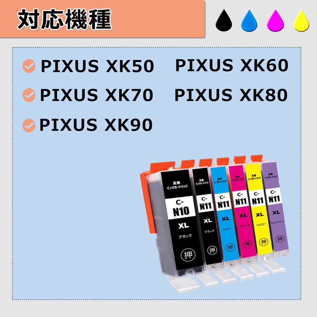 Kompatible Canon Pigmenttinte Kompatibel mit und mit verbleibendem Tintenstand XKI-N11XL (BK/PB/C/M/Y) + XKI-N10XLBK Patronen, 6-Farben-Set,