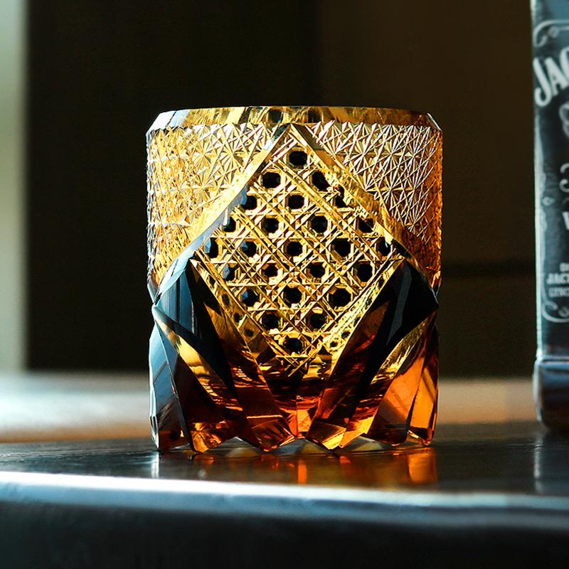 Japansk Svart Kriger Rustning Edo Kiriko Whisky Tumbler Ravkrystaller Whiskykopp High-end Vinglass Håndskåret Cognacglass