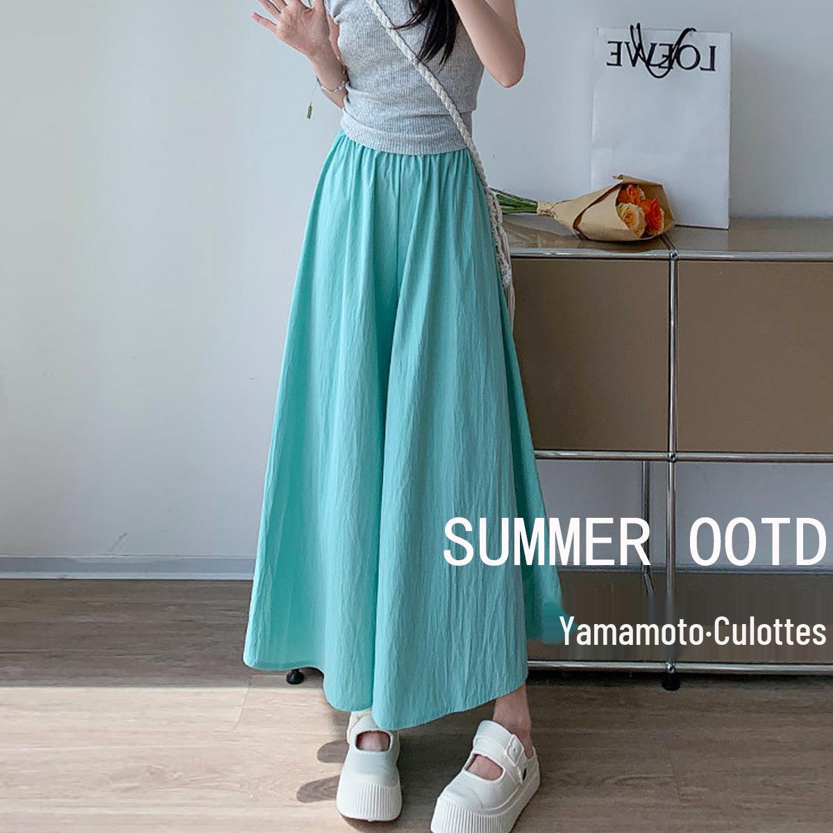 

Женские кюлоты А-силуэта с высокой талией Yamamoto, летние моделирующие брюки с широкими штанинами из ледяного шелка для миниатюрных размеров M [80-100 lbs]