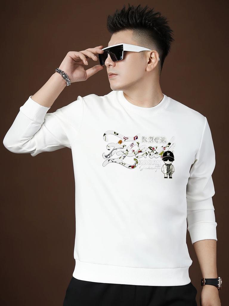 European Trendy Brand Men's Clothing 2025 Autumn New Letter Print Pullover Casual Top Men's Trendy Crew Neck Sweatshirt