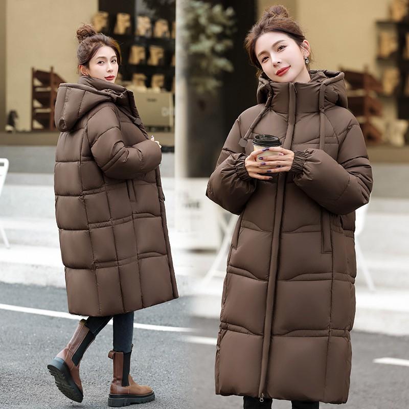 Womens Winter Puffer Coat Mid-Length Hooded Warm Down Cotton Jacket Loose Fit Casual Office Wear
