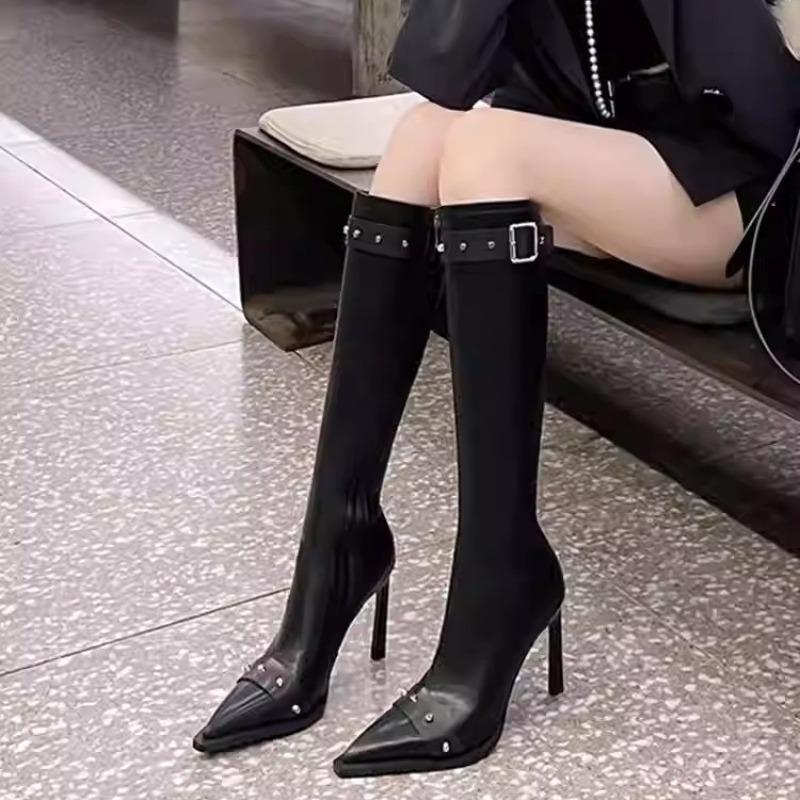 New Style Thin High Heel Women Boots 2024 Pointed Toe Women's High Tube Thinner-looked High Heel Long Boots Zip Boots Mujer D109