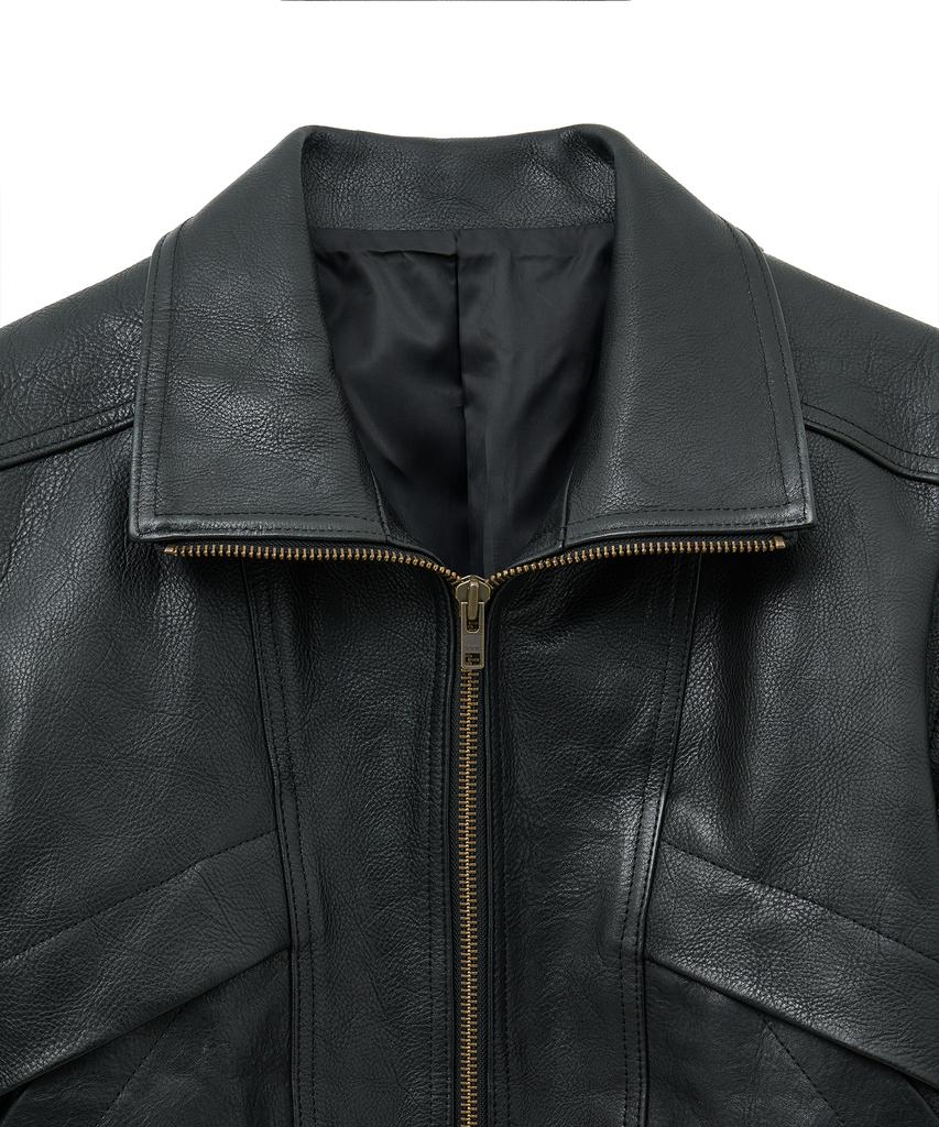 Noirer Antique Cow Leather High-Neck Blouson (Black)