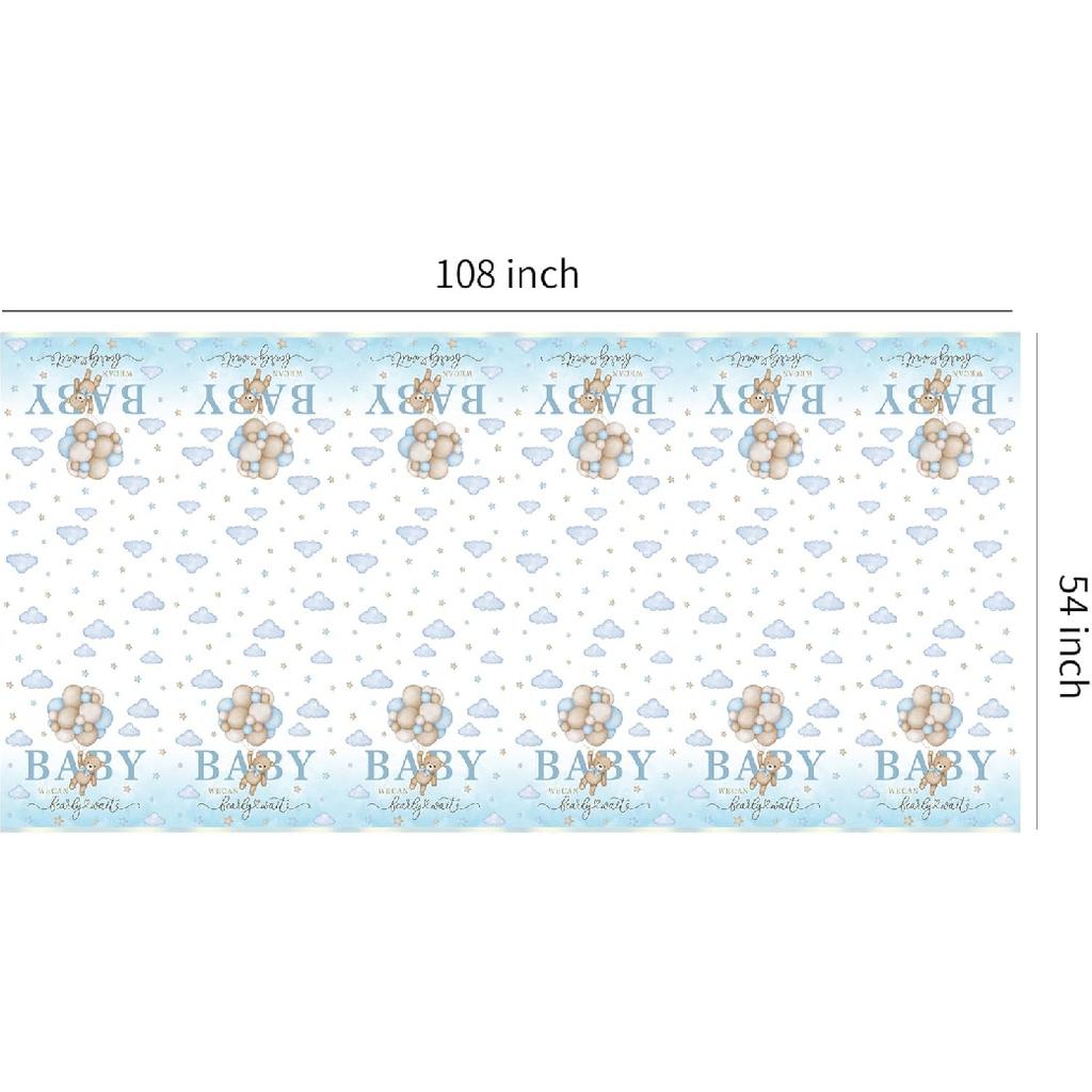 3 Pack Bear Baby Shower Decorations Tablecloth for Boy - Blue Bear We Can Bearly Wait Baby Shower Decorations Party Supplies Table Cover,54in x 108in