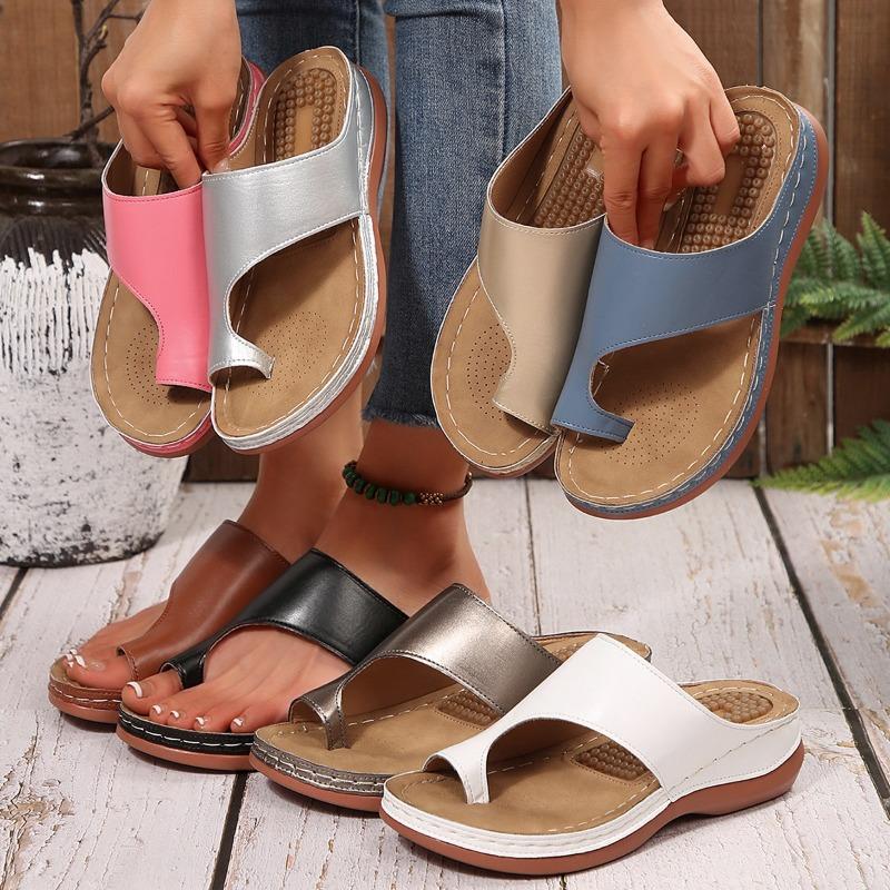 Women’s Closed-Toe Wedge Sandals, Thick Sole, Summer Casual Slip-Ons, Wide Size