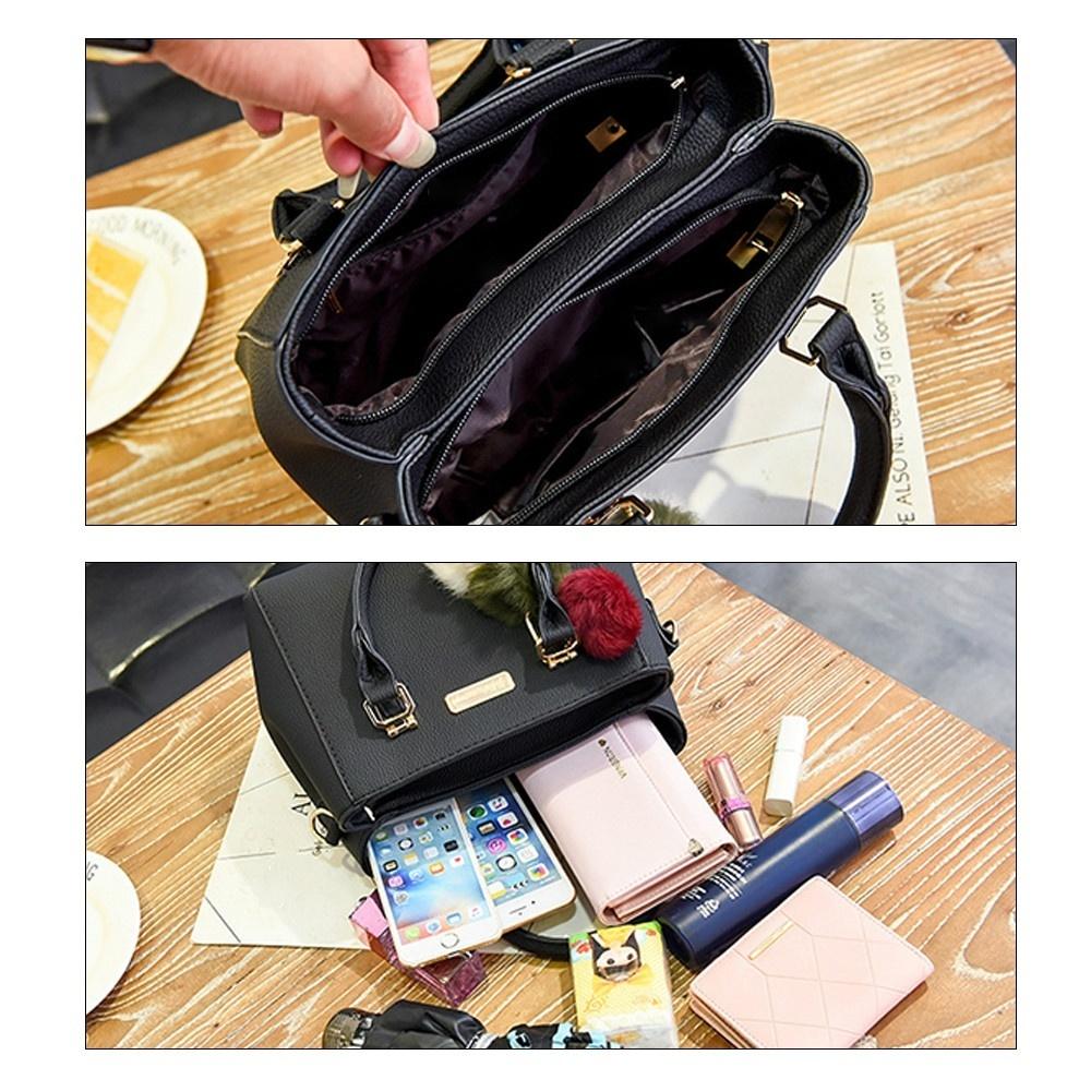 Fashion Women Handbags Hairball PU Leather Totes Bag Top-handle Crossbody Bag Shoulder Bag