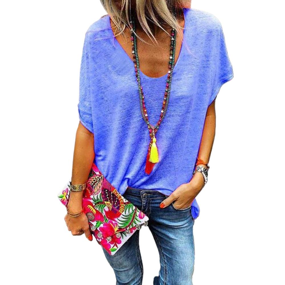 HNXC Moda feminina casual verão cor sólida estampa manga curta blusas e camisas com decote em v