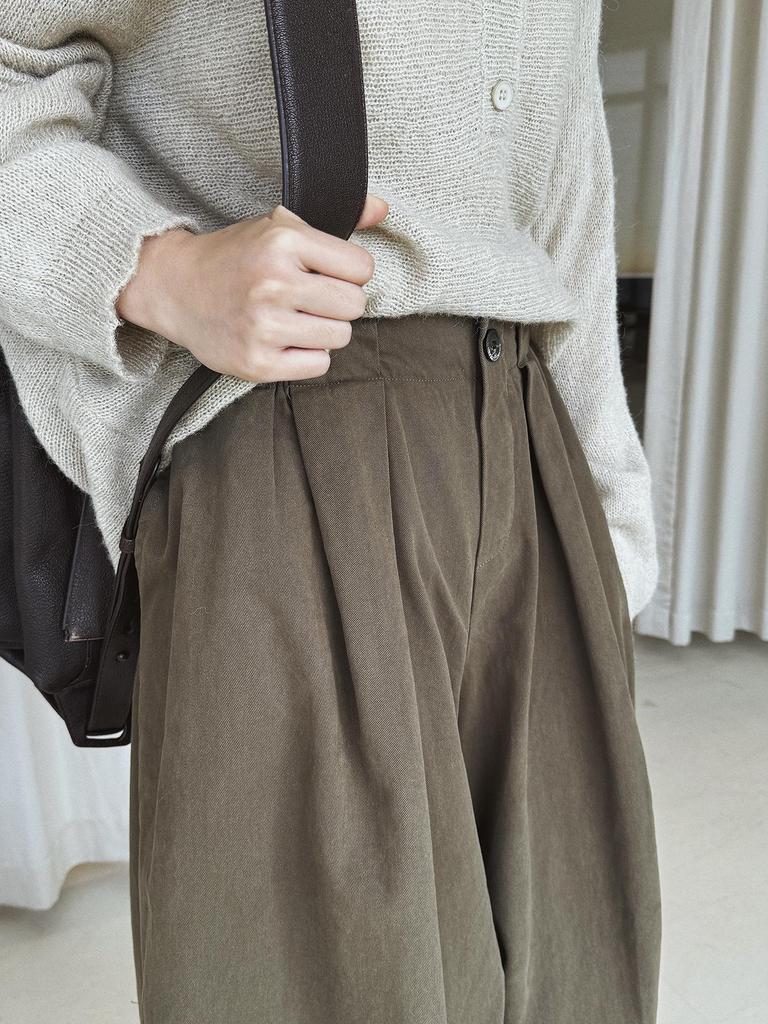 Xu Man Women's Retro Wide-Leg Casual Pants - Solid Color Slimming Style