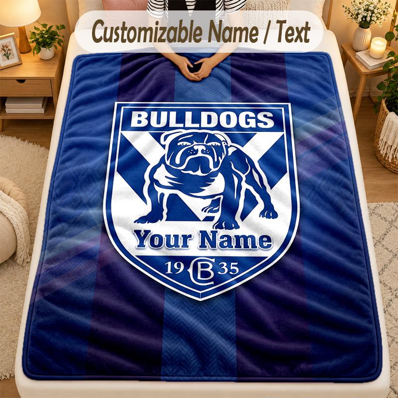 Flannel BlanketCanterbury-Bankstown Bulldogs Custom Name Text Personalized Soft Warm Throw Blanket Home Decor Gift