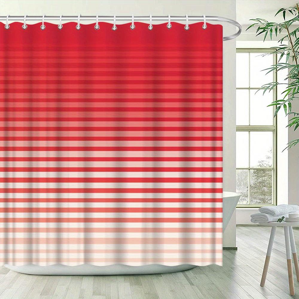 1Pc Water-Resistant Polyester Shower Curtain, Red To Beige Gradient With Horizontal Stripes, Minimalist Abstract Landscape Desig