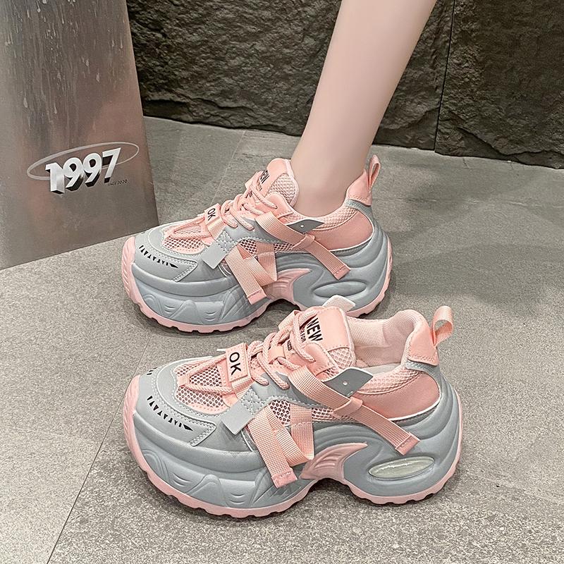

New 2025 Summer Women Platform Sneakers Thick Bottom Breathable Mesh Casual Chunky Shoes 7.5CM High Heel Sports Dad Shoes Woman 34
