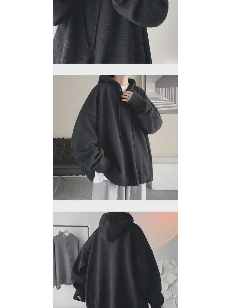 Men's Retro Hooded Turtleneck Sweater - Autumn/Winter Loose Knit Cardigan Jacket