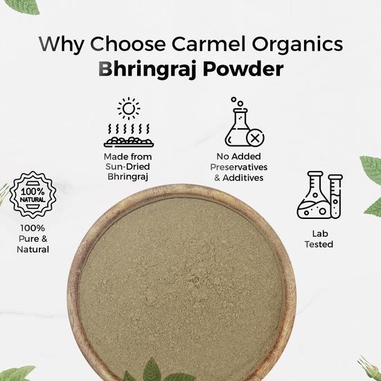 CARMEL ORGANICS Bhringraj Powder 227 Grams for Hair Care for Hair Growth, Scalp Health & Dandruff Control | Natural | No Added Preservatives