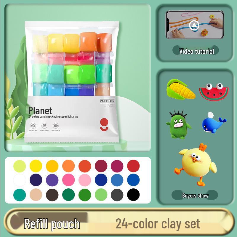 Children's Green Clay Bubble Pack - Single Color Refill with Black Plasticine for Kindergarten