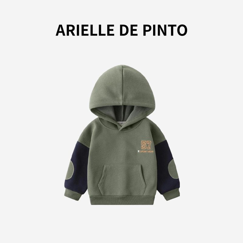 French Arielle De Pinto Kidsren s Sweatshirt Spring & Fall Fashionable Casual Boys  Long-Sleeved Hooded Lettered Clothing Army Green 100