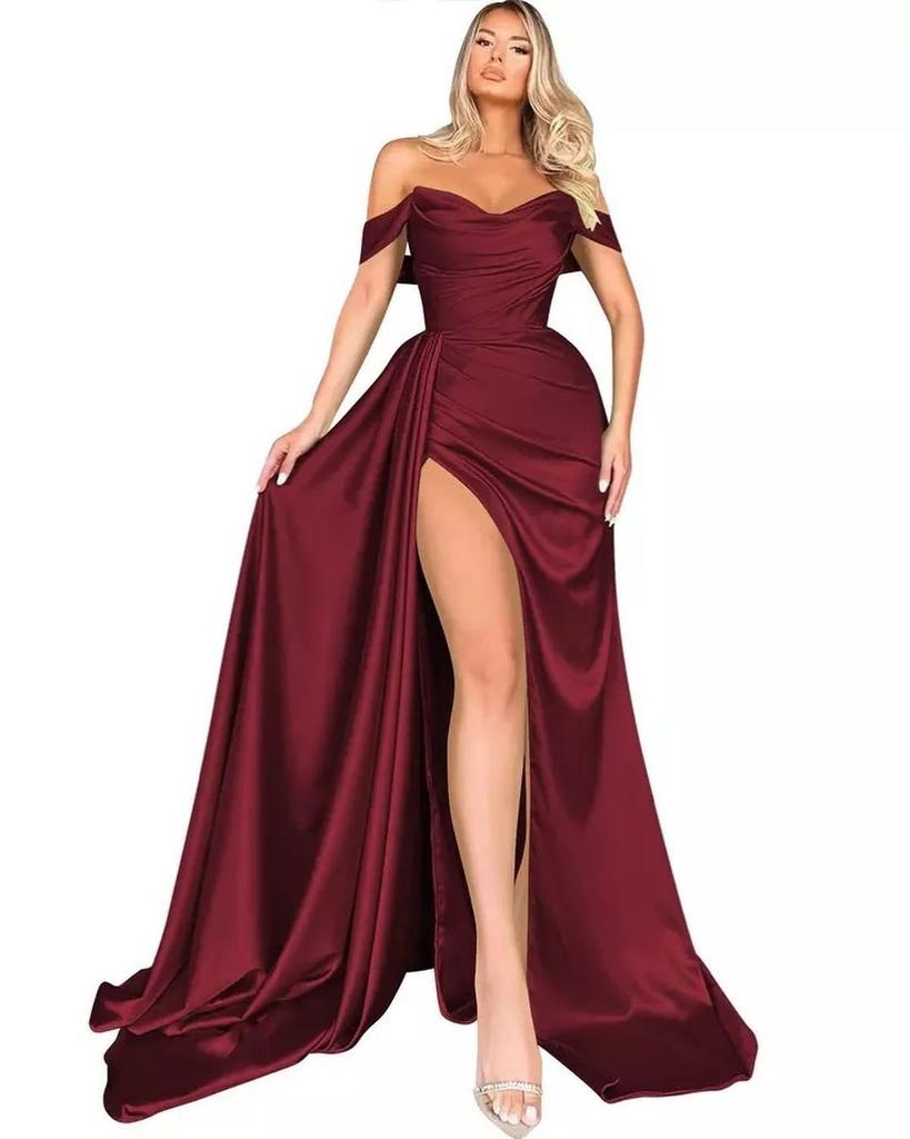 Annual banquet high split sexy host shoulder thin party evening dress
