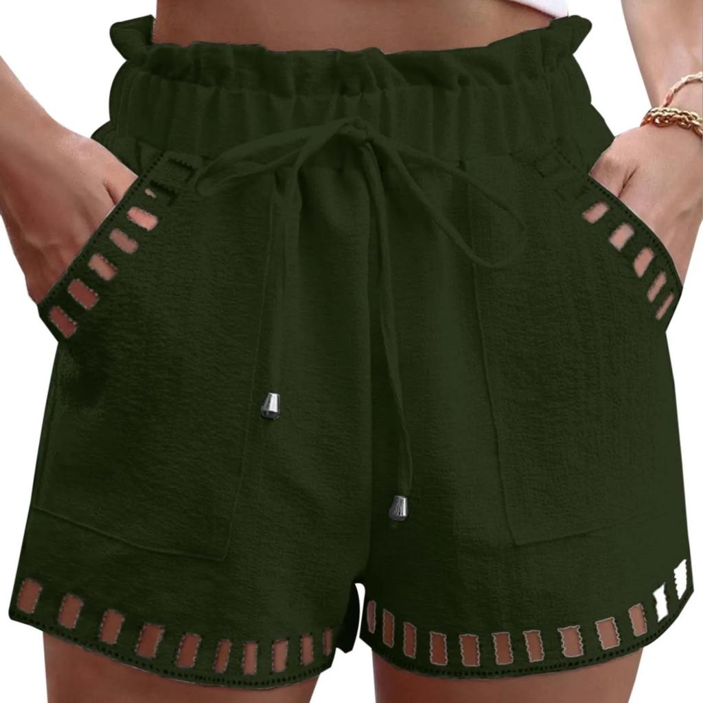 Dame Shorts Para Bomuld Linned Ensfarvet Tynd Udskåret Design Kantlomme Stram Talje Shorts Strandtøj Hvide Klæder