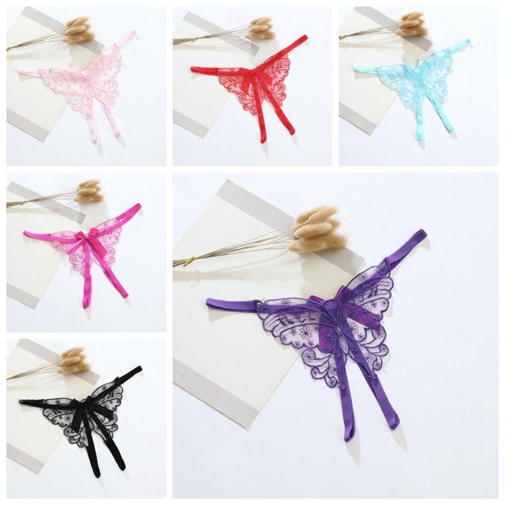 Thin Belt Lace Embroidered Panties Butterfly Bowknot T-Pants Lingerie Sexy Mesh Thongs  Gift
