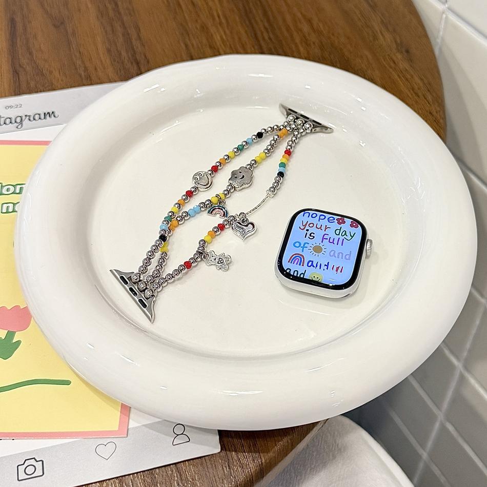 

Strap For Apple Watch Band S11/10/9/8/7/SE/Ultra IWatch 49/46/45/44/42/41/40/38mm Fashion Rainbow Beads Pendant Elastic Bracelet 42 44 45 46 49MM