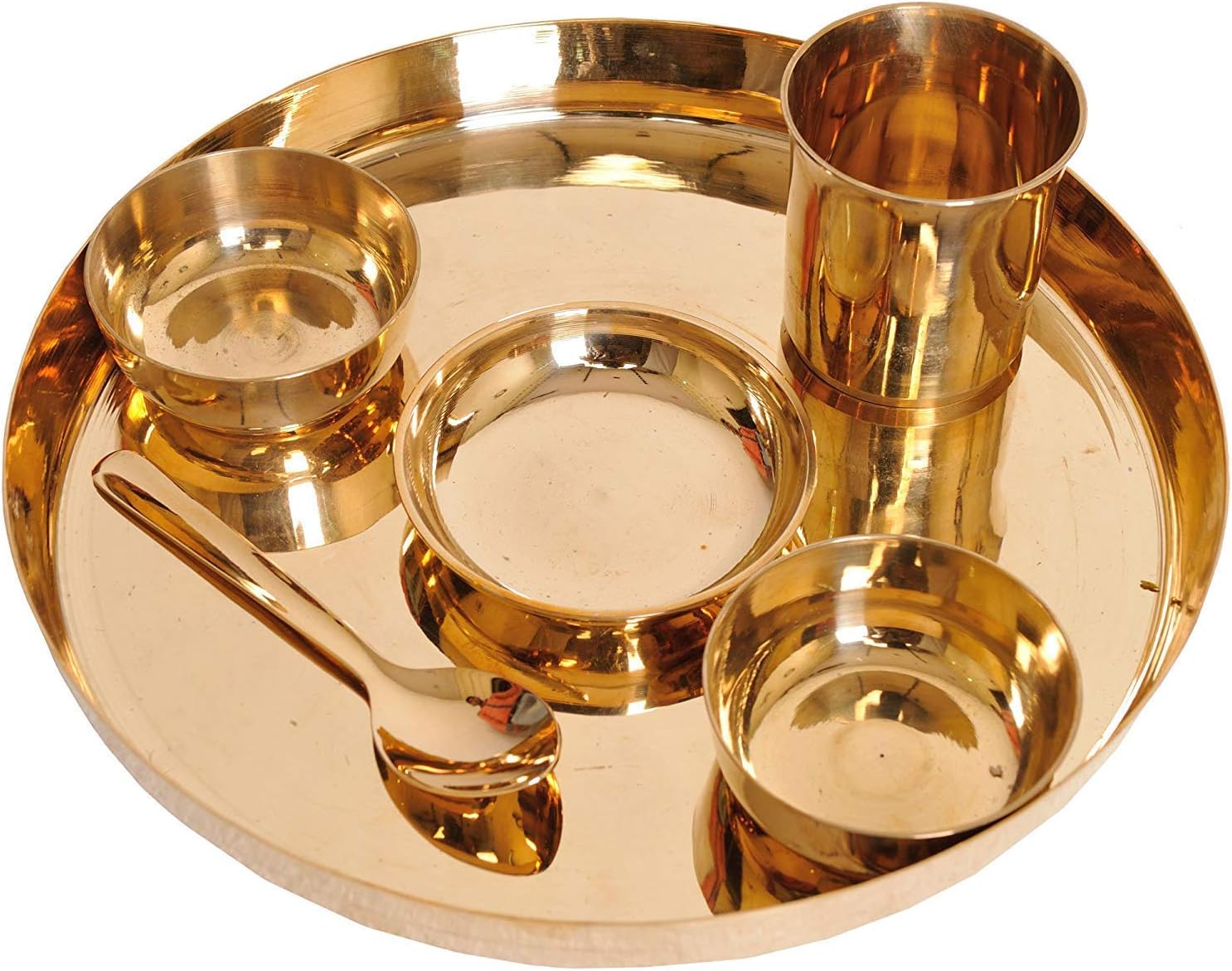 Bronze Thali for Eating Food 6 Pieces Set - thali, 2 Bowl, Sweet Plate, Glass, Spoon M золотистый
