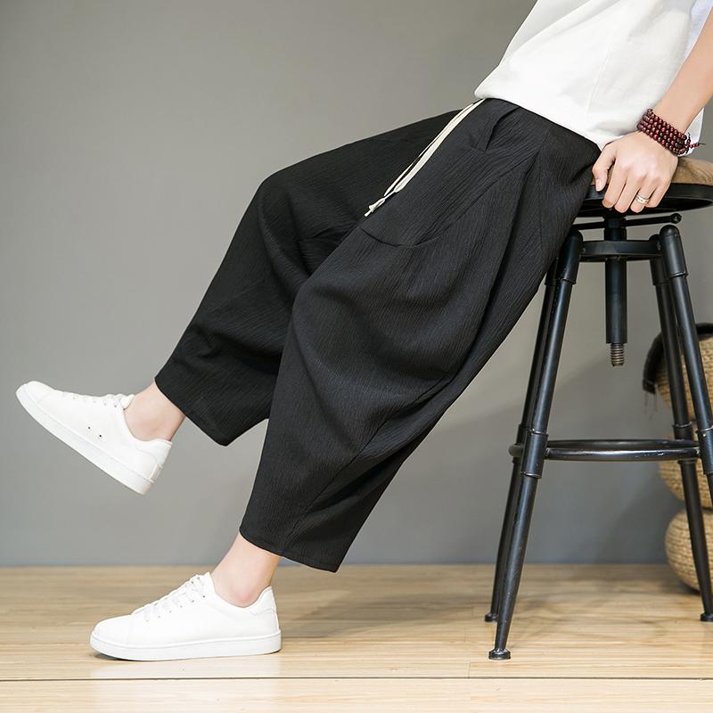Men Chinese Style Summer Harem Pants Men Baggy Casual Pants Male Loose Fit Trendy Long Pants Bloomers Male Soild Color Trousers