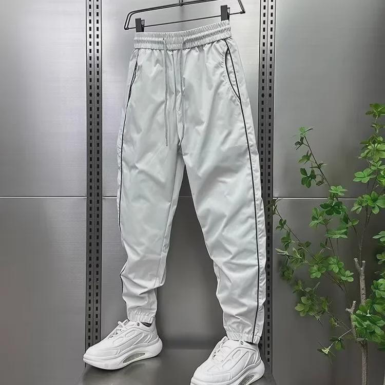 Men's Quick-Dry Summer Stripe Skinny Pants - Breathable, Perforated, Casual Style