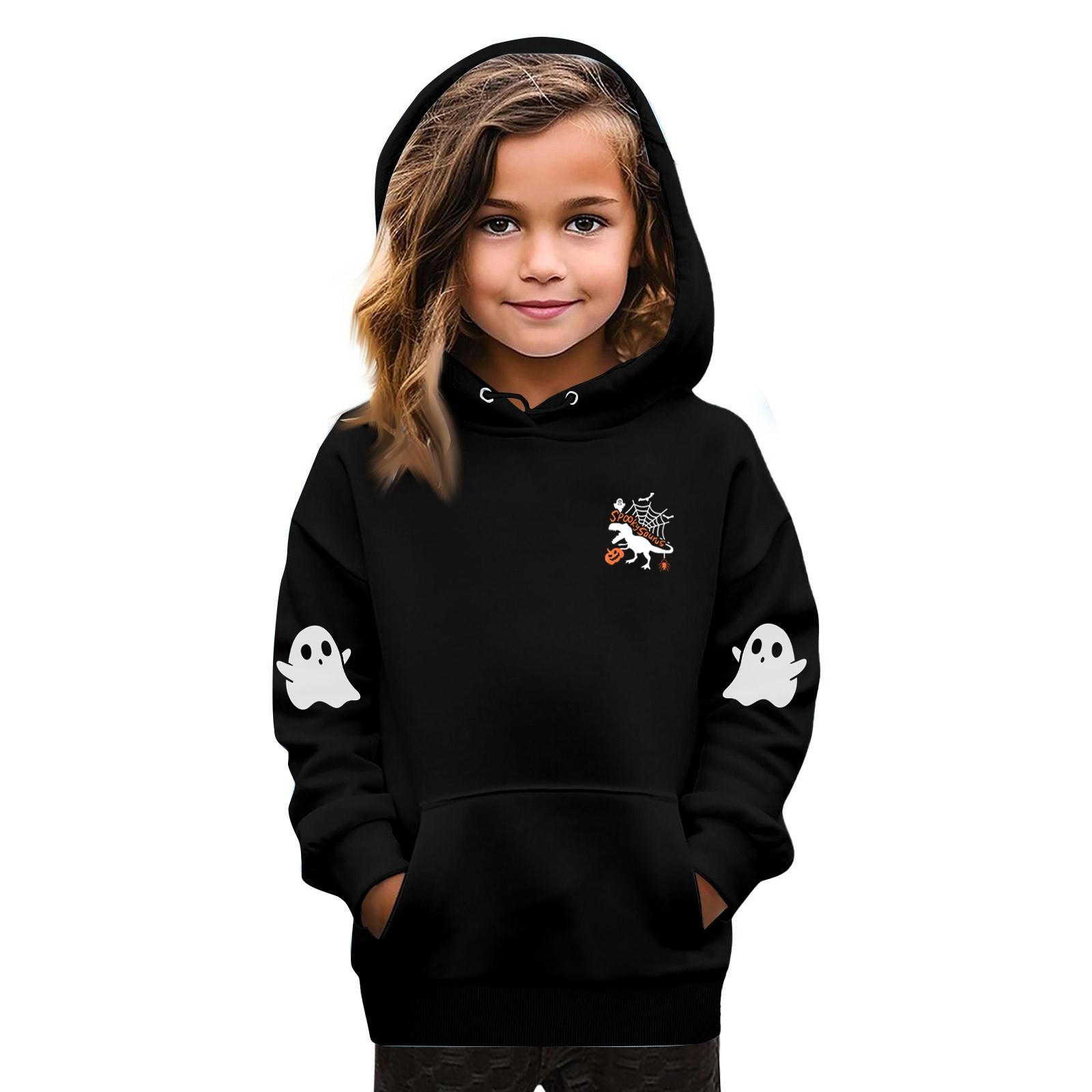 

Толстовки для девочек-подростков Худи с длинным рукавом на шнурке Пуловер Милое худи оверсайз День Хэллоуина 140