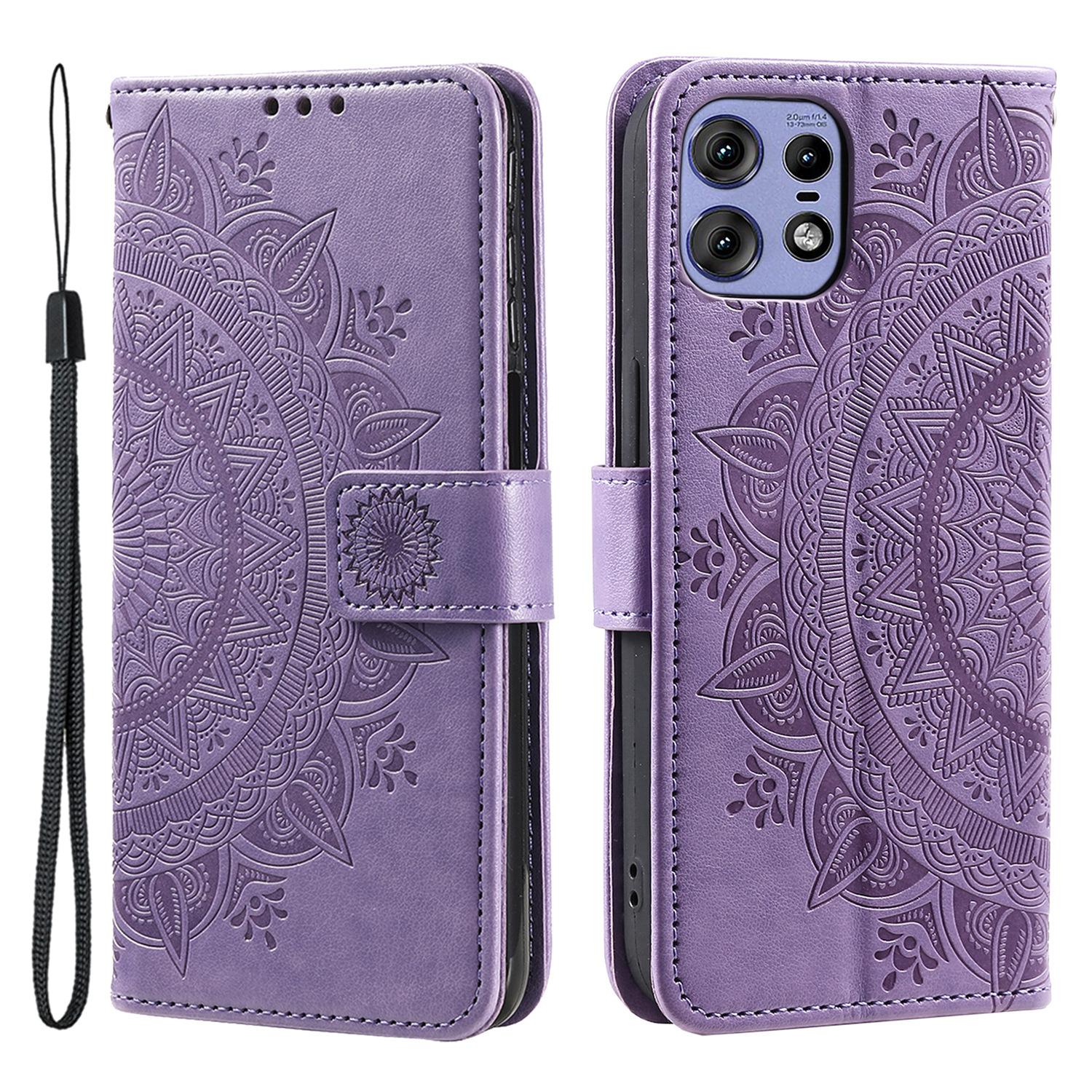 

For Motorola Edge 50 Pro 5G Case Imprinted Totem PU Leather Phone Cover Purple