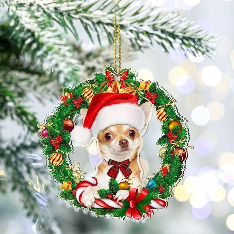 2025 Nuovo ciondolo per auto con ghirlanda piatta in acrilico 2D, decorazione natalizia per cani, albero di Natale, decorazione per la casa