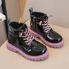 Girls' Patent Leather Ankle Boots - Autumn/Winter Plus Velvet, Zipper Design, Sequin Accents, Suitable for Middle To Big Kids and Babies