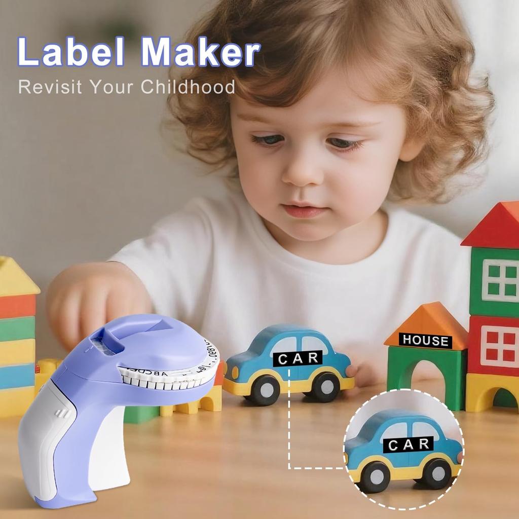 Embossing Label Maker Machine with 6 Tapes, Old School Embosser Labeler with 6 Rolls 3D Embossing Label Waterproof for Office and DIY- Purple