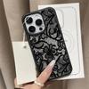 Custodia per Telefono Nera con Pizzo e Motivo Litchi per iPhone 17 Pro Max 16 Plus 15 14 13 12 11 XS XR X 1 Air Cover Morbido in Silicone Antiurto