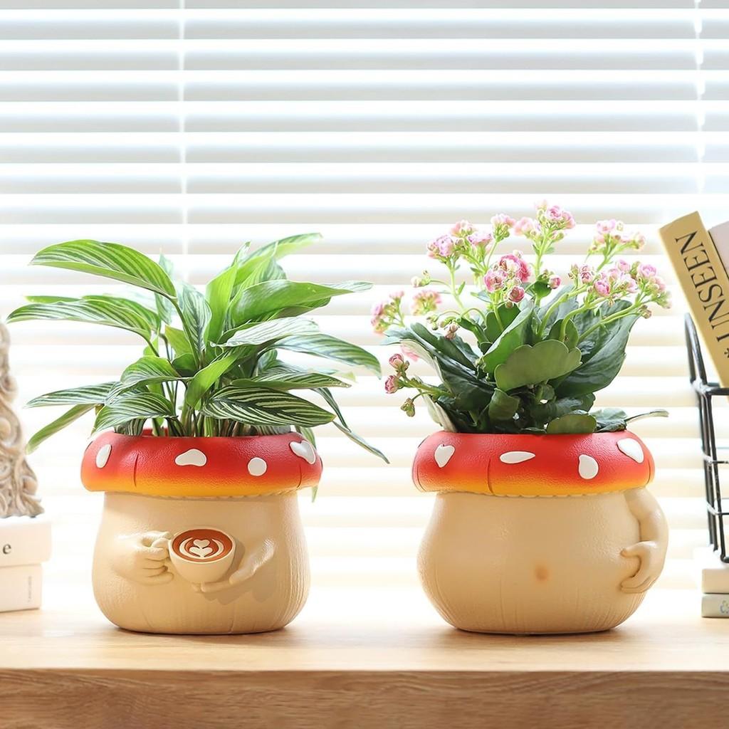 Adorable Mushroom Shaped Resin Coffee Cup Planter Colorful Succulent Pot For Storage