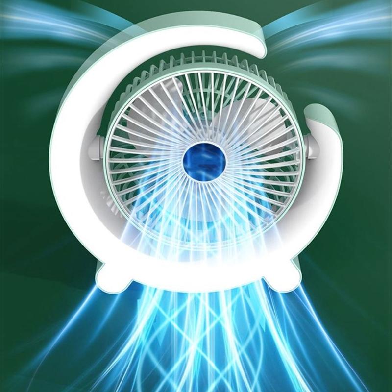 3-speed Desk Fan Electric Fan Table Fan Rechargable 1200mAh Table Fan with Colorful Light Low Noise Fan for Office Room
