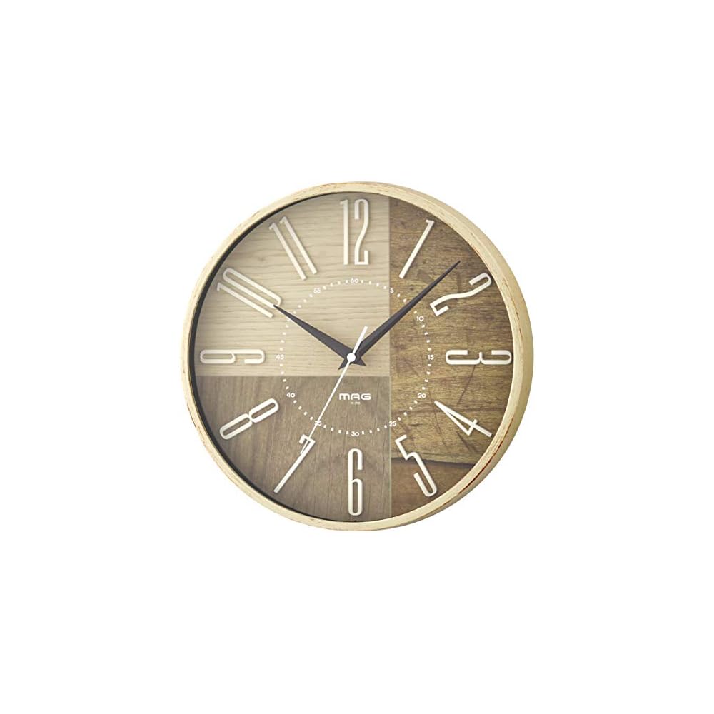 MAG Wall Clock, Radio-Controlled, Analog, Cute, Stylish, Nordic Style, Wood Grain, 29.0cm Diameter,
