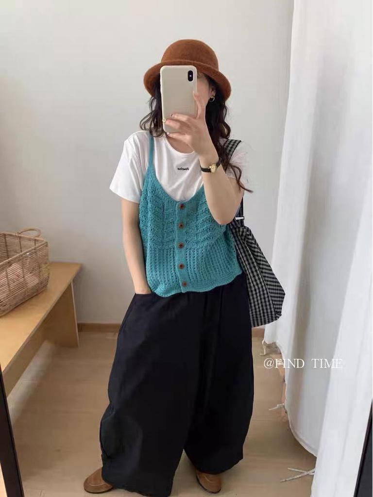 Herbst 2025 Wellenmuster Strickweste: Koreanischer Stil einreihiges Lagen-Tanktop