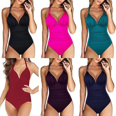 One-piece Swimsuit Female Solid Color Sexy European and American Cross-border Bikini
