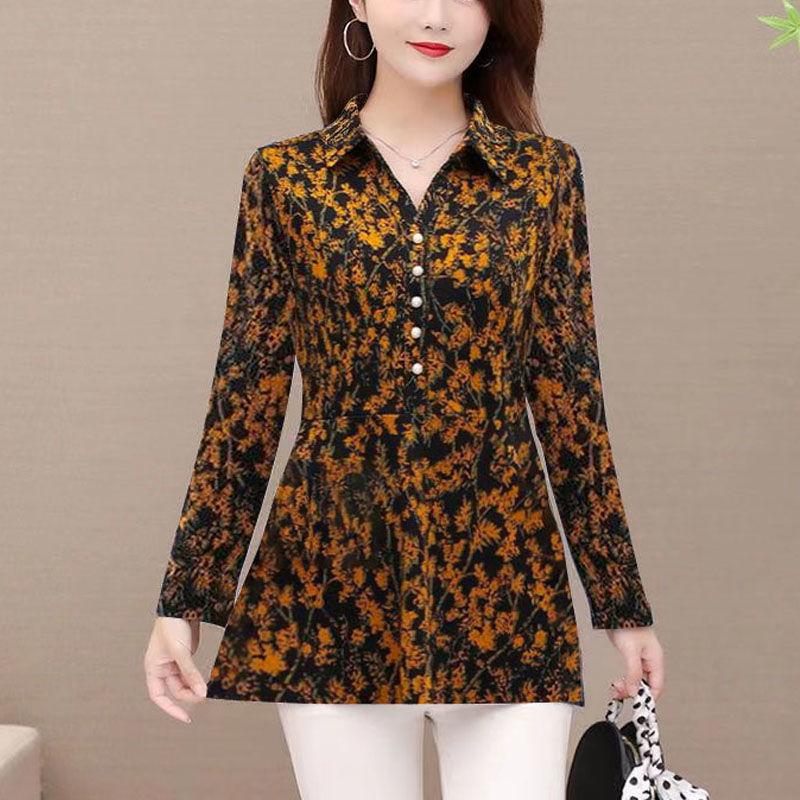 Lässiges Hemd mit Umlegekragen und Knöpfen, Basic Damen Folk Gebrochene Blumen Herbst Vintage Pendeln Langarmbluse