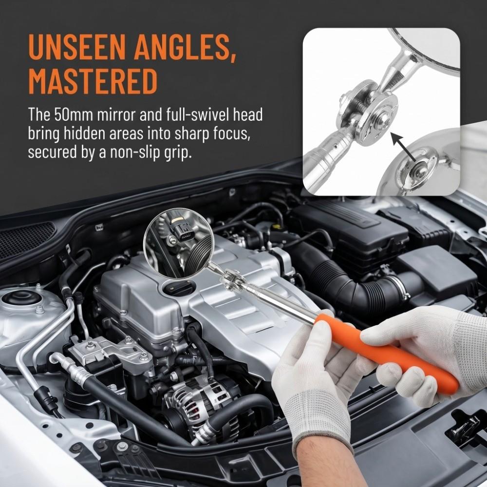 Swivel Head Telescopic Inspection Mirror Round Lens Inspection Mirror  Undercarriage Inspection