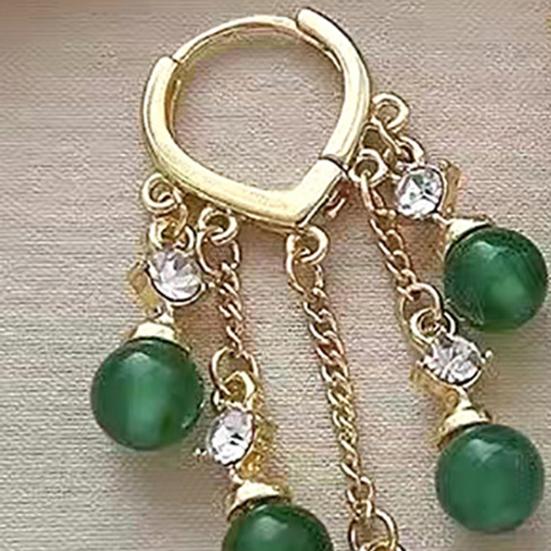 1 Pair Ladies Earrings Eye-catching Fine Workmanship Tassel Golden Plated Delicate Polishing Dress Up Vibrant Color Green Simulated Emerald Earrings