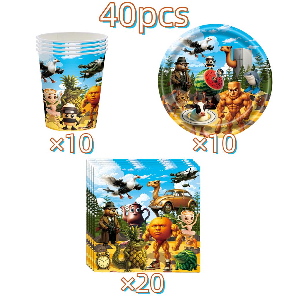 Italian Brainrot Birthday Party Decoration Tung Tung Sahur Tralalelo Tralala Tableware Balloon Cup Plate For Party Favor Supplie