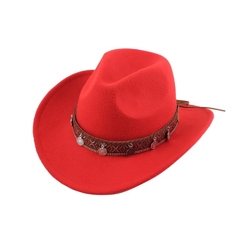 

Western Cowboy Hat for Men Women Classic Roll Up Fedora Hat with Buckle Belt Fedora Gus Hat 57-58 cm красный