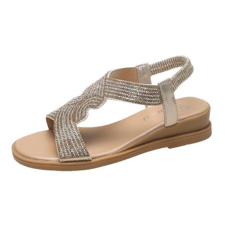 Sandály na klínku Dámské Sezónní Módní Kamínkové Boty Římského Střihu s Otevřenou Špičkou