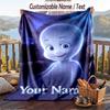 Custom Text Flannel Throw Blanket, Lightweight Cozy Bed Sofa BlanketCasper the Friendly Ghost